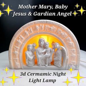 Mother Mary, Baby Jesus & Guardian Angel lighted 3d Nightlight lamp